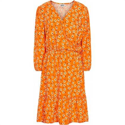 Costbart kjole i orange med blomster str. 128-176
